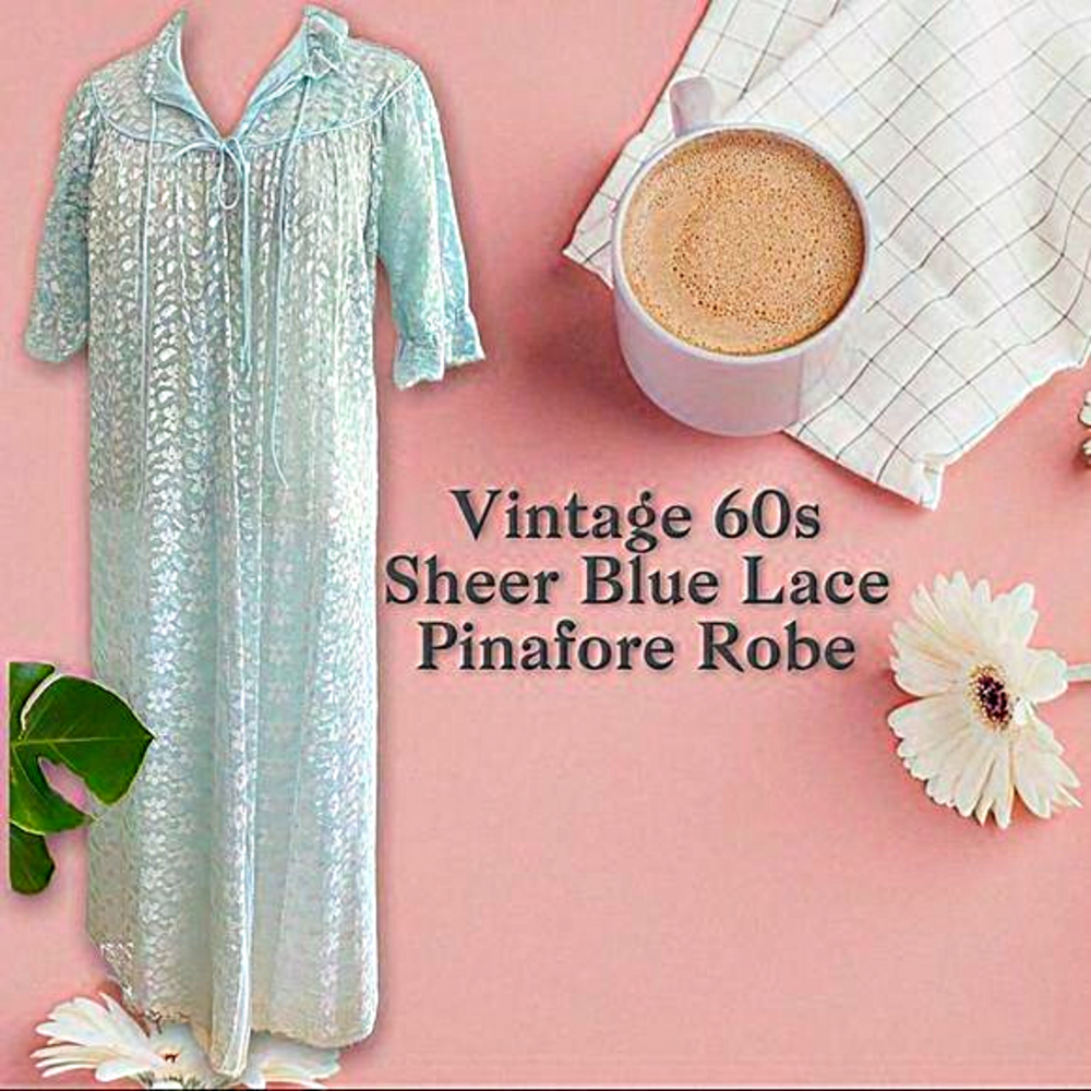 🦋Vintage 60s Ice Blue Lace Robe‎ Cover Up🦋